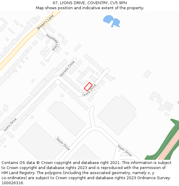 67, LYONS DRIVE, COVENTRY, CV5 9PN: Location map and indicative extent of plot