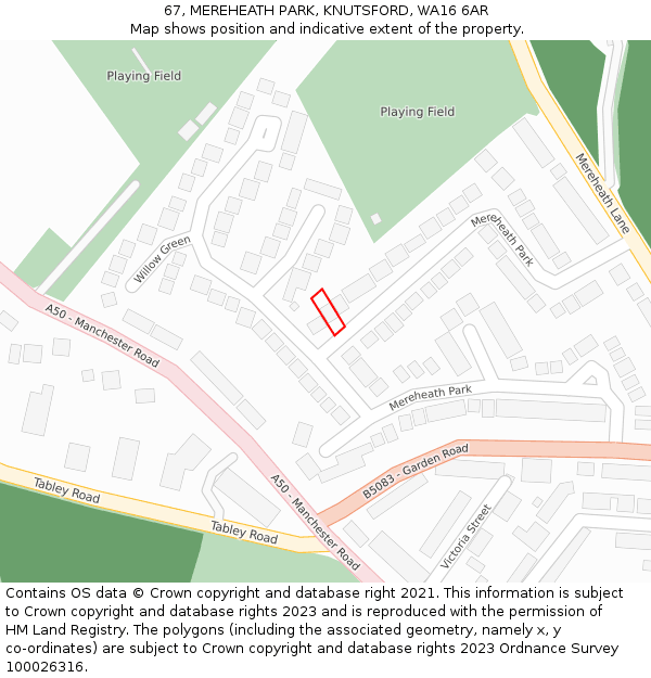 67, MEREHEATH PARK, KNUTSFORD, WA16 6AR: Location map and indicative extent of plot