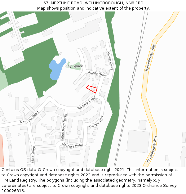 67, NEPTUNE ROAD, WELLINGBOROUGH, NN8 1RD: Location map and indicative extent of plot