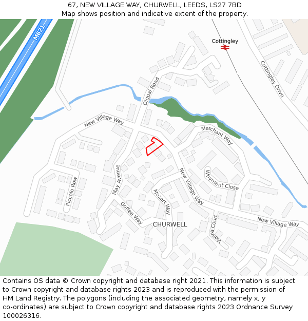 67, NEW VILLAGE WAY, CHURWELL, LEEDS, LS27 7BD: Location map and indicative extent of plot