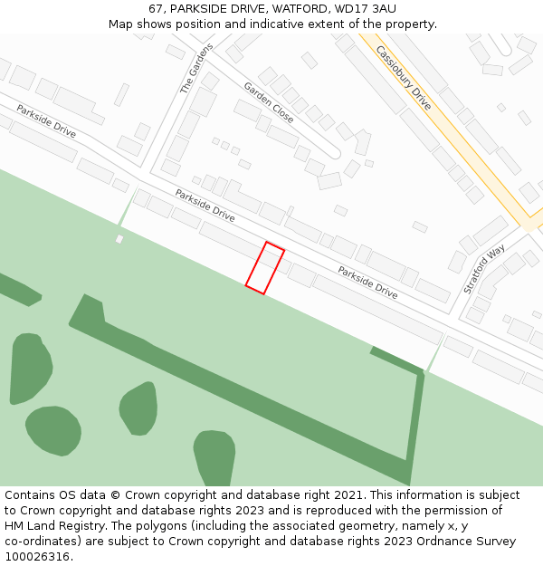 67, PARKSIDE DRIVE, WATFORD, WD17 3AU: Location map and indicative extent of plot