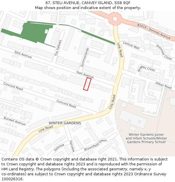 67, STELI AVENUE, CANVEY ISLAND, SS8 9QF: Location map and indicative extent of plot