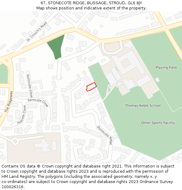 67, STONECOTE RIDGE, BUSSAGE, STROUD, GL6 8JY: Location map and indicative extent of plot