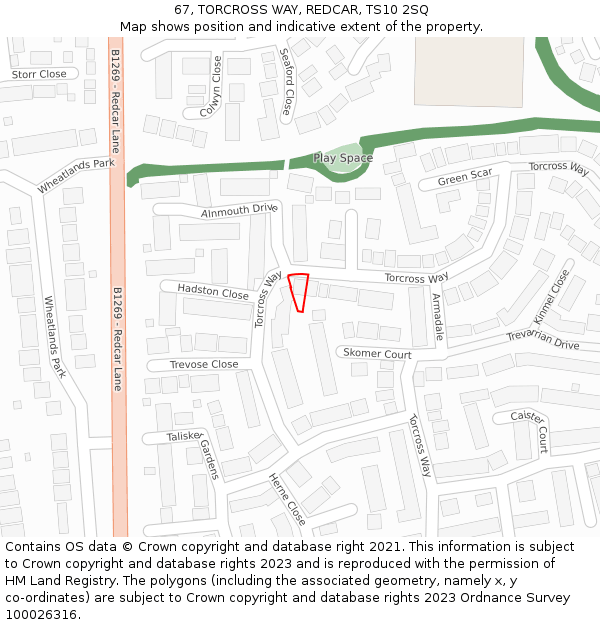 67, TORCROSS WAY, REDCAR, TS10 2SQ: Location map and indicative extent of plot