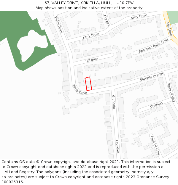 67, VALLEY DRIVE, KIRK ELLA, HULL, HU10 7PW: Location map and indicative extent of plot