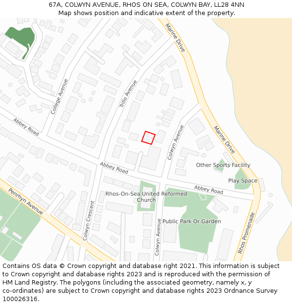 67A, COLWYN AVENUE, RHOS ON SEA, COLWYN BAY, LL28 4NN: Location map and indicative extent of plot