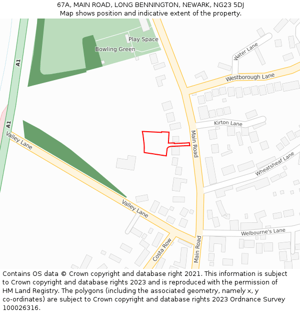 67A, MAIN ROAD, LONG BENNINGTON, NEWARK, NG23 5DJ: Location map and indicative extent of plot