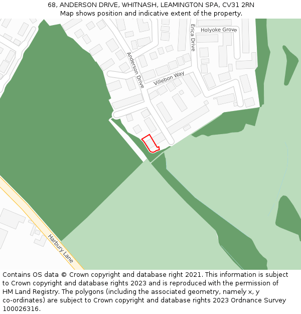 68, ANDERSON DRIVE, WHITNASH, LEAMINGTON SPA, CV31 2RN: Location map and indicative extent of plot