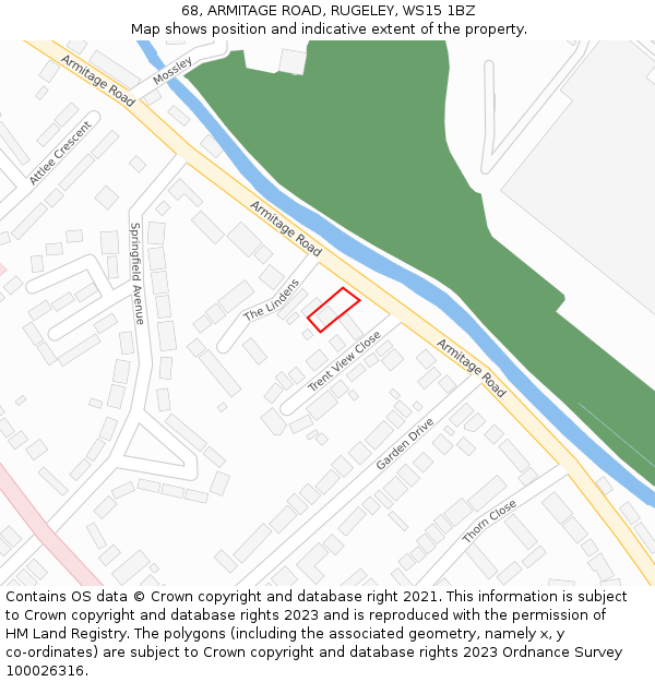 68, ARMITAGE ROAD, RUGELEY, WS15 1BZ: Location map and indicative extent of plot