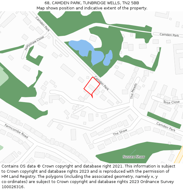 68, CAMDEN PARK, TUNBRIDGE WELLS, TN2 5BB: Location map and indicative extent of plot