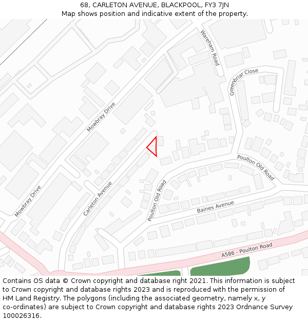 68, CARLETON AVENUE, BLACKPOOL, FY3 7JN: Location map and indicative extent of plot