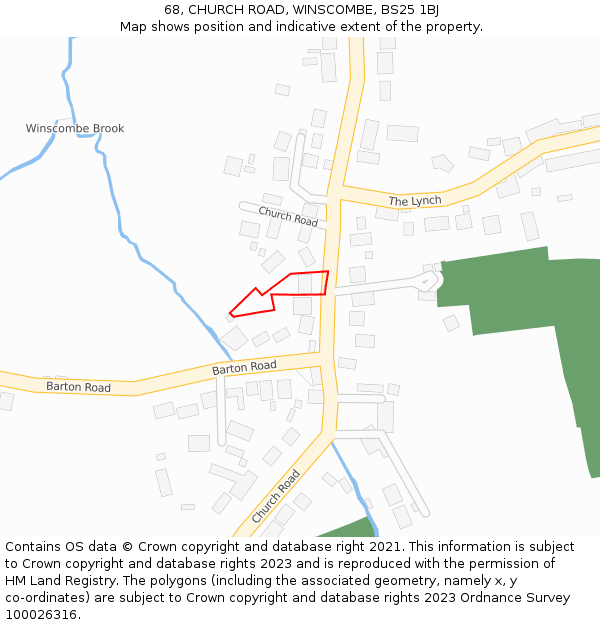 68, CHURCH ROAD, WINSCOMBE, BS25 1BJ: Location map and indicative extent of plot