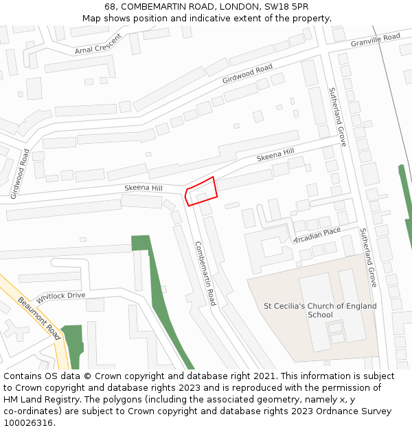 68, COMBEMARTIN ROAD, LONDON, SW18 5PR: Location map and indicative extent of plot