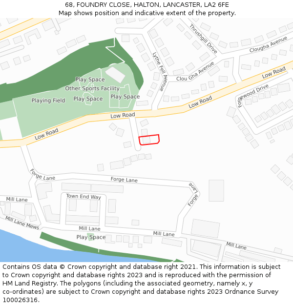 68, FOUNDRY CLOSE, HALTON, LANCASTER, LA2 6FE: Location map and indicative extent of plot