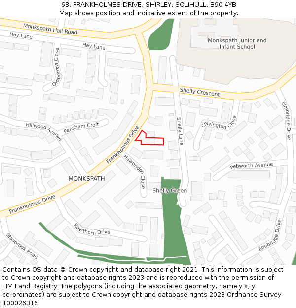 68, FRANKHOLMES DRIVE, SHIRLEY, SOLIHULL, B90 4YB: Location map and indicative extent of plot