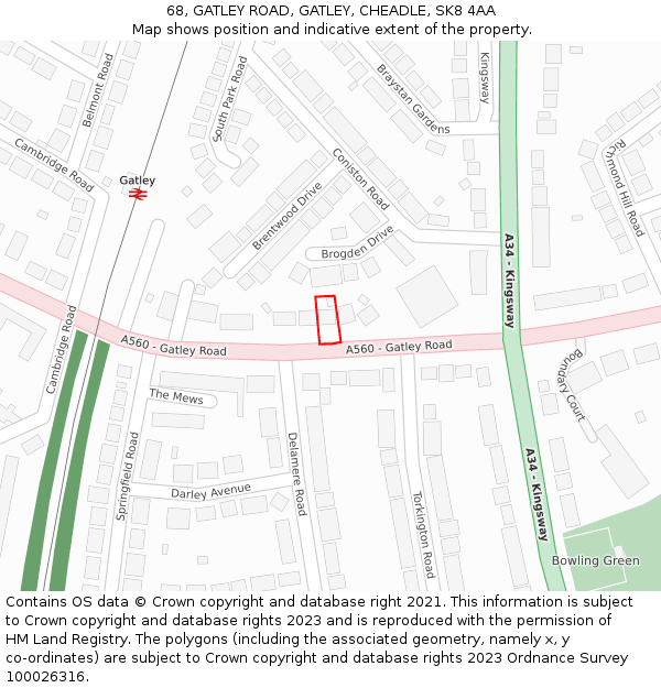 68, GATLEY ROAD, GATLEY, CHEADLE, SK8 4AA: Location map and indicative extent of plot