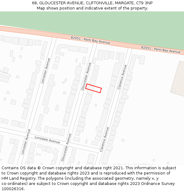 68, GLOUCESTER AVENUE, CLIFTONVILLE, MARGATE, CT9 3NP: Location map and indicative extent of plot