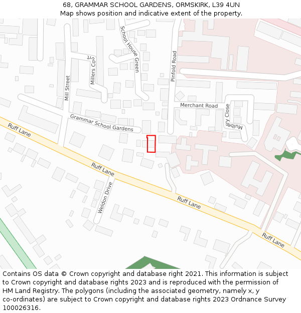 68, GRAMMAR SCHOOL GARDENS, ORMSKIRK, L39 4UN: Location map and indicative extent of plot