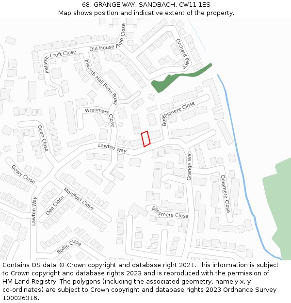 68, GRANGE WAY, SANDBACH, CW11 1ES: Location map and indicative extent of plot