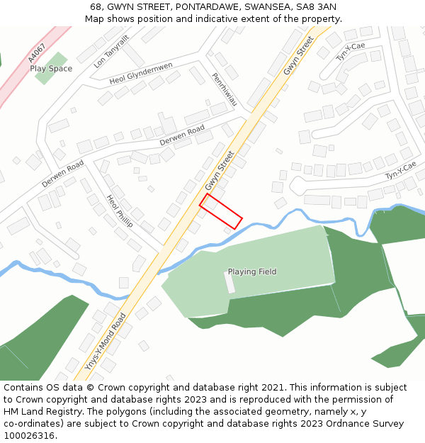 68, GWYN STREET, PONTARDAWE, SWANSEA, SA8 3AN: Location map and indicative extent of plot