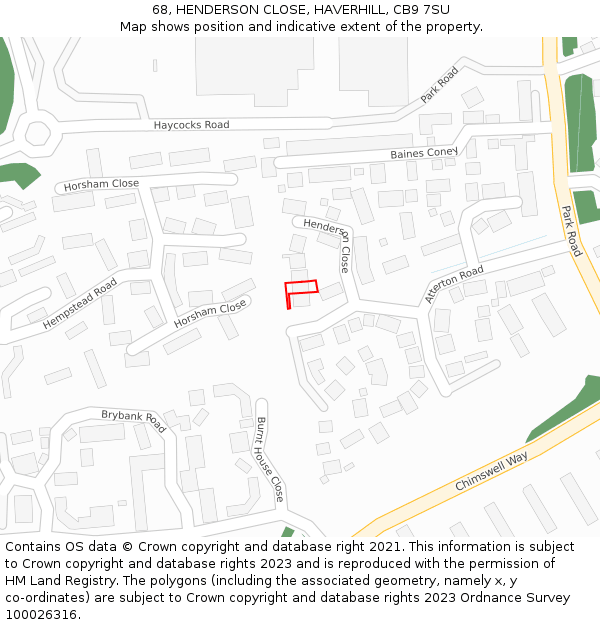 68, HENDERSON CLOSE, HAVERHILL, CB9 7SU: Location map and indicative extent of plot