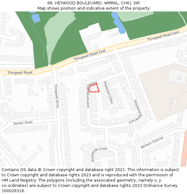 68, HEYWOOD BOULEVARD, WIRRAL, CH61 3XF: Location map and indicative extent of plot