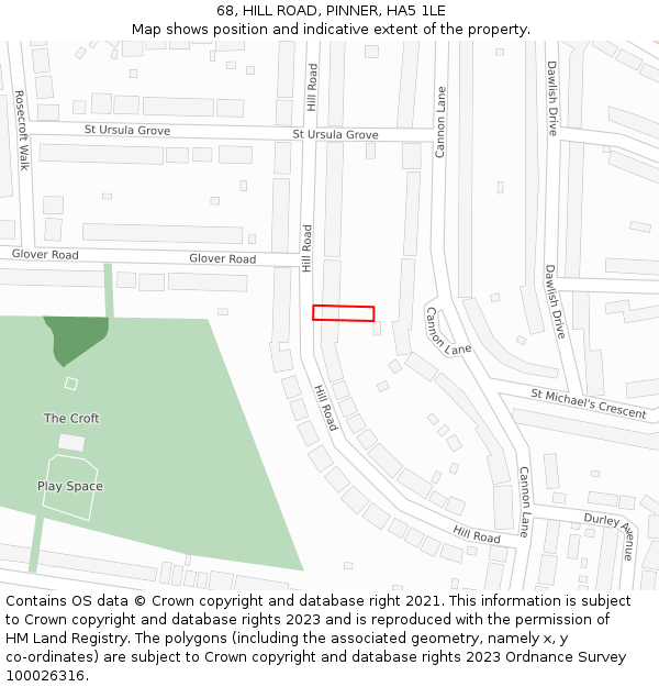 68, HILL ROAD, PINNER, HA5 1LE: Location map and indicative extent of plot