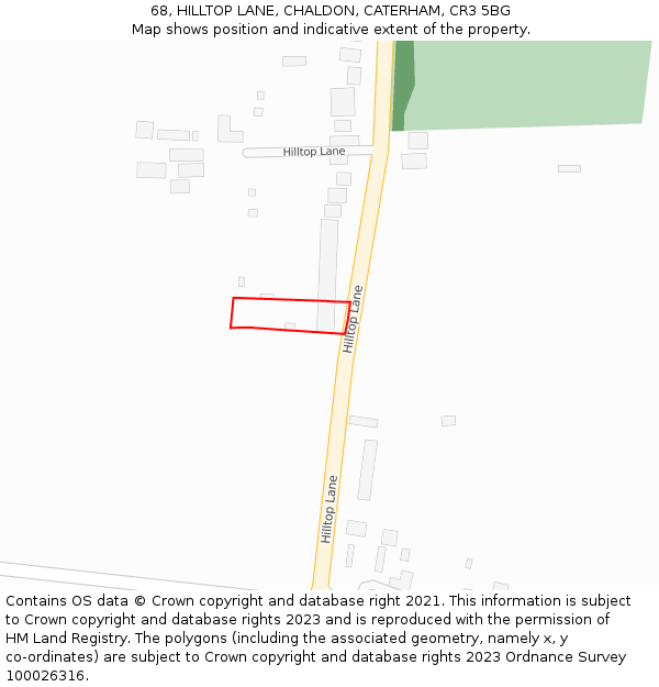 68, HILLTOP LANE, CHALDON, CATERHAM, CR3 5BG: Location map and indicative extent of plot