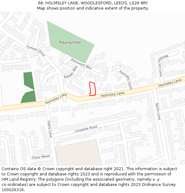 68, HOLMSLEY LANE, WOODLESFORD, LEEDS, LS26 8RY: Location map and indicative extent of plot