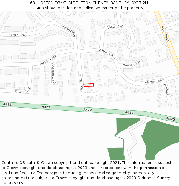 68, HORTON DRIVE, MIDDLETON CHENEY, BANBURY, OX17 2LL: Location map and indicative extent of plot