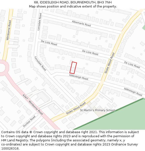 68, IDDESLEIGH ROAD, BOURNEMOUTH, BH3 7NH: Location map and indicative extent of plot