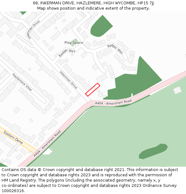 68, INKERMAN DRIVE, HAZLEMERE, HIGH WYCOMBE, HP15 7JJ: Location map and indicative extent of plot