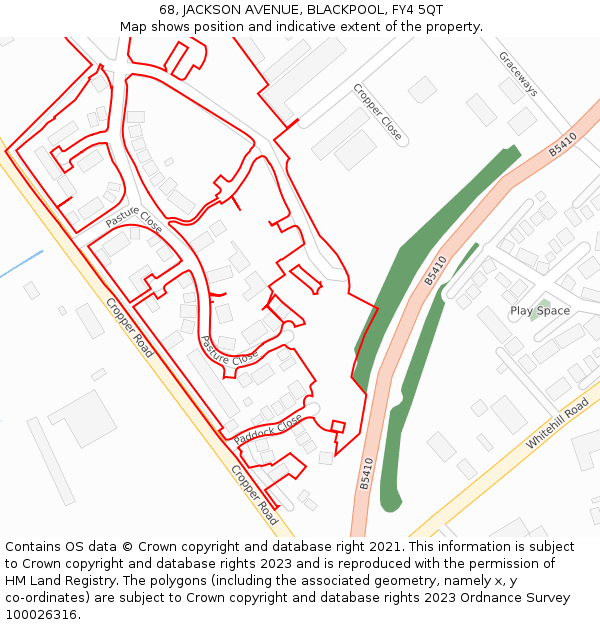 68, JACKSON AVENUE, BLACKPOOL, FY4 5QT: Location map and indicative extent of plot