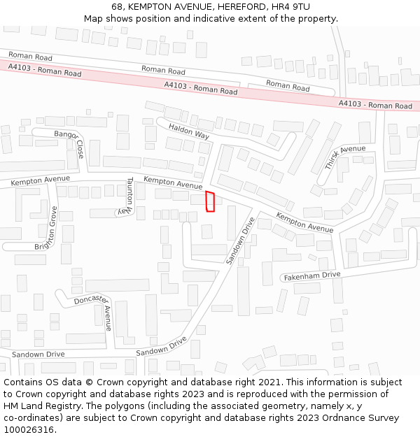 68, KEMPTON AVENUE, HEREFORD, HR4 9TU: Location map and indicative extent of plot