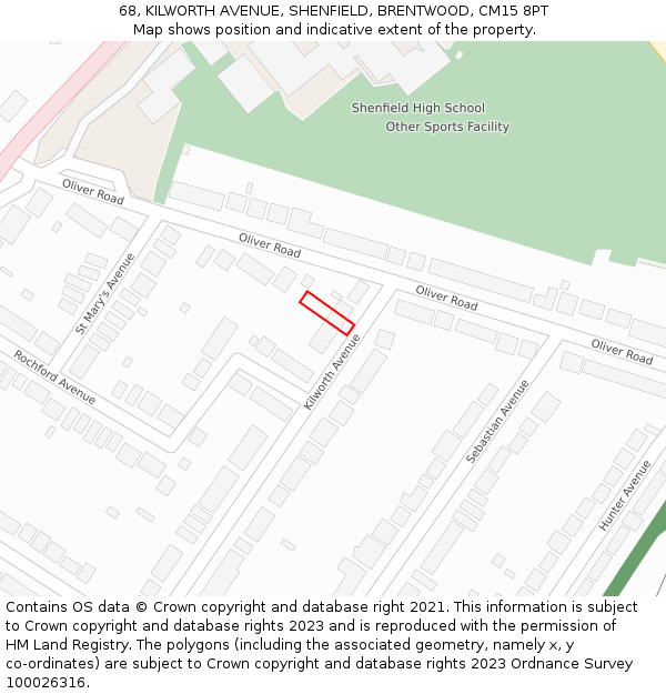 68, KILWORTH AVENUE, SHENFIELD, BRENTWOOD, CM15 8PT: Location map and indicative extent of plot