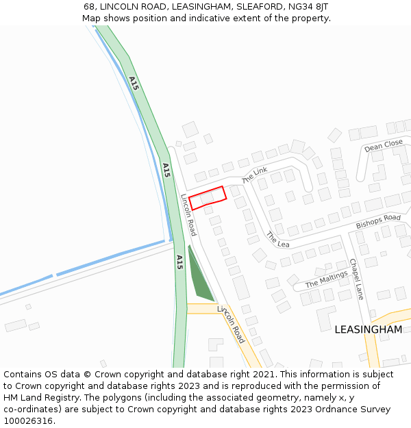 68, LINCOLN ROAD, LEASINGHAM, SLEAFORD, NG34 8JT: Location map and indicative extent of plot