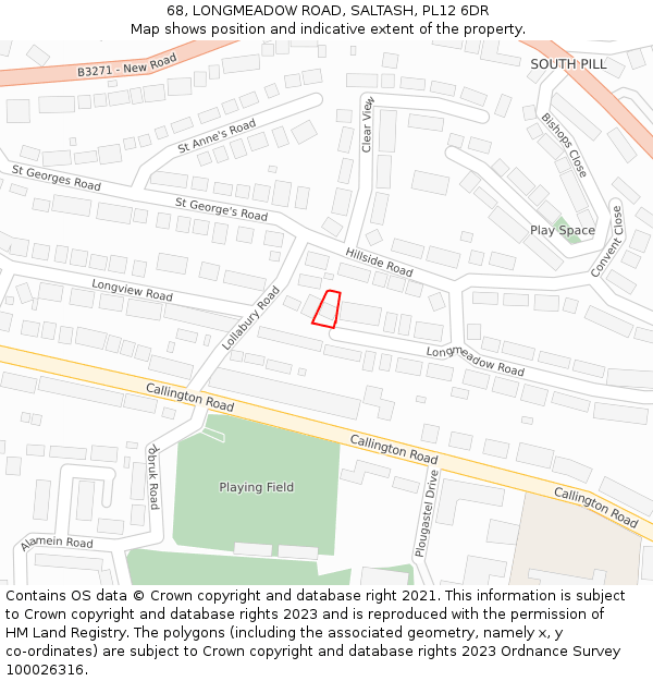 68, LONGMEADOW ROAD, SALTASH, PL12 6DR: Location map and indicative extent of plot