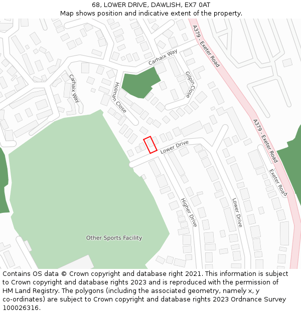 68, LOWER DRIVE, DAWLISH, EX7 0AT: Location map and indicative extent of plot