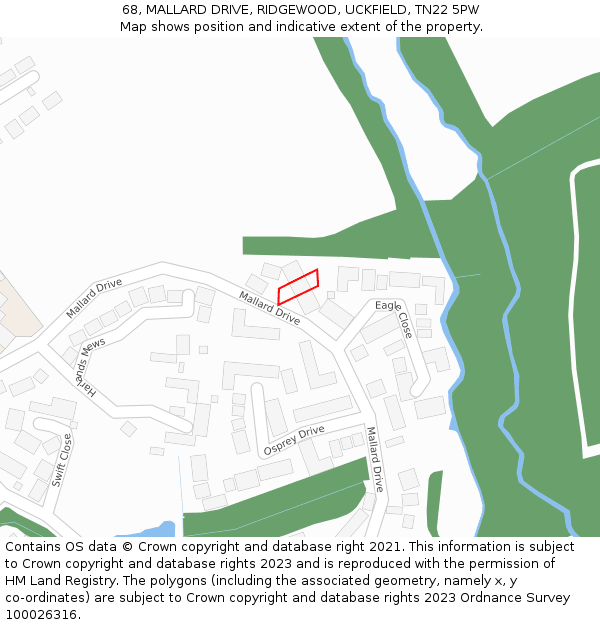 68, MALLARD DRIVE, RIDGEWOOD, UCKFIELD, TN22 5PW: Location map and indicative extent of plot