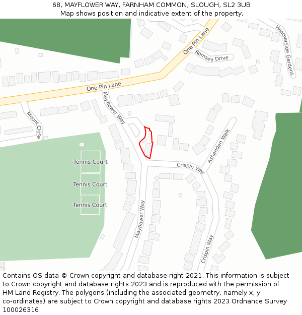 68, MAYFLOWER WAY, FARNHAM COMMON, SLOUGH, SL2 3UB: Location map and indicative extent of plot