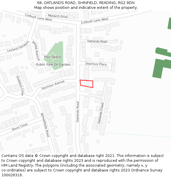 68, OATLANDS ROAD, SHINFIELD, READING, RG2 9DN: Location map and indicative extent of plot