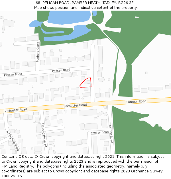 68, PELICAN ROAD, PAMBER HEATH, TADLEY, RG26 3EL: Location map and indicative extent of plot