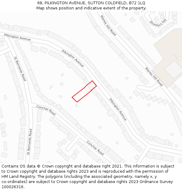 68, PILKINGTON AVENUE, SUTTON COLDFIELD, B72 1LQ: Location map and indicative extent of plot