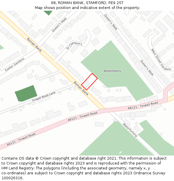 68, ROMAN BANK, STAMFORD, PE9 2ST: Location map and indicative extent of plot