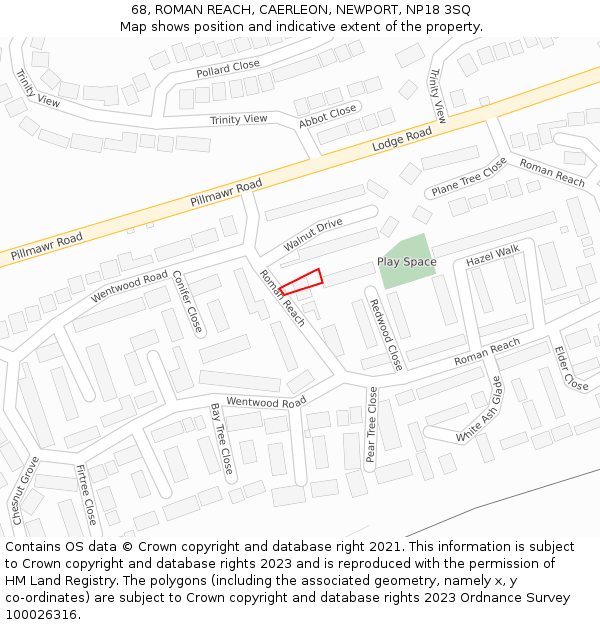 68, ROMAN REACH, CAERLEON, NEWPORT, NP18 3SQ: Location map and indicative extent of plot