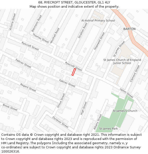 68, RYECROFT STREET, GLOUCESTER, GL1 4LY: Location map and indicative extent of plot