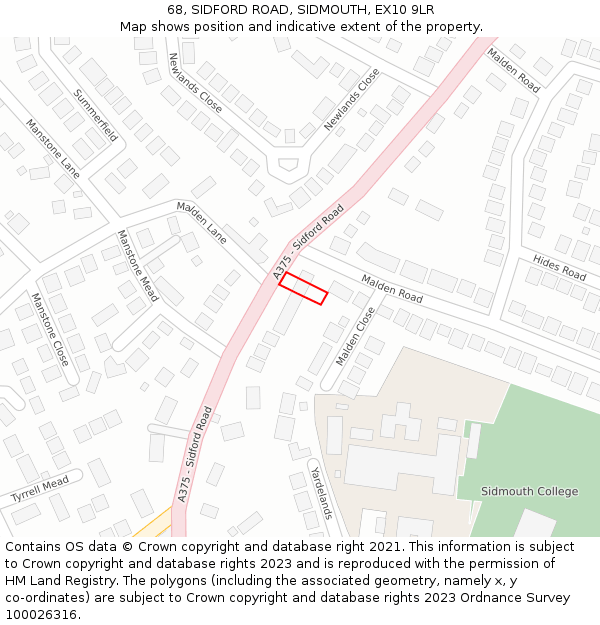 68, SIDFORD ROAD, SIDMOUTH, EX10 9LR: Location map and indicative extent of plot