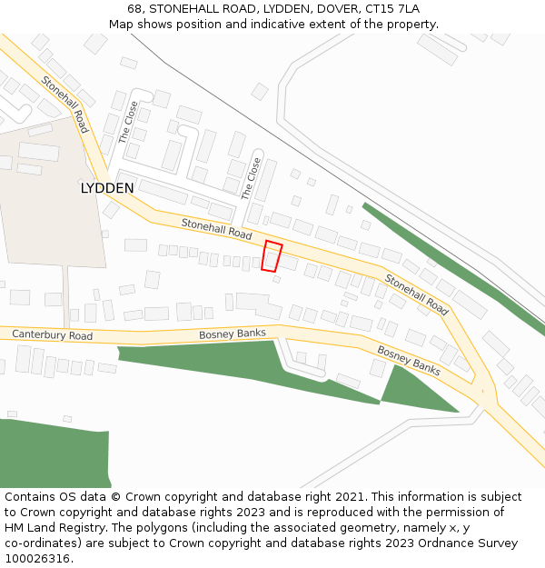 68, STONEHALL ROAD, LYDDEN, DOVER, CT15 7LA: Location map and indicative extent of plot