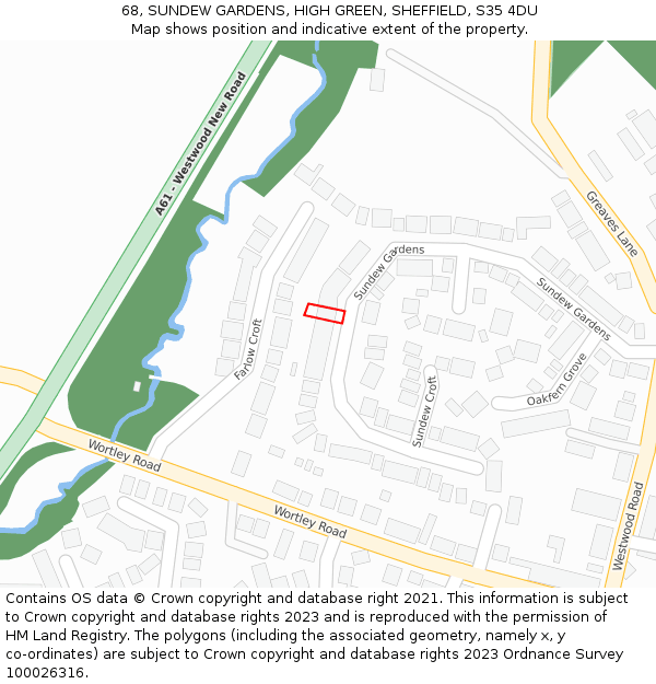 68, SUNDEW GARDENS, HIGH GREEN, SHEFFIELD, S35 4DU: Location map and indicative extent of plot