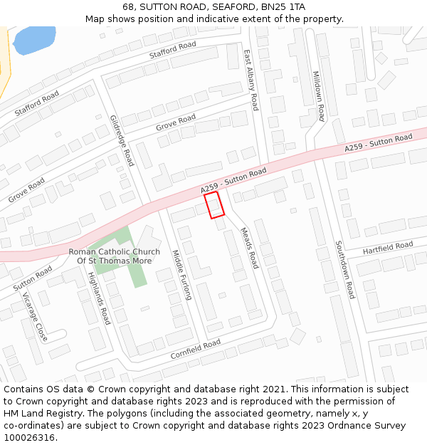 68, SUTTON ROAD, SEAFORD, BN25 1TA: Location map and indicative extent of plot